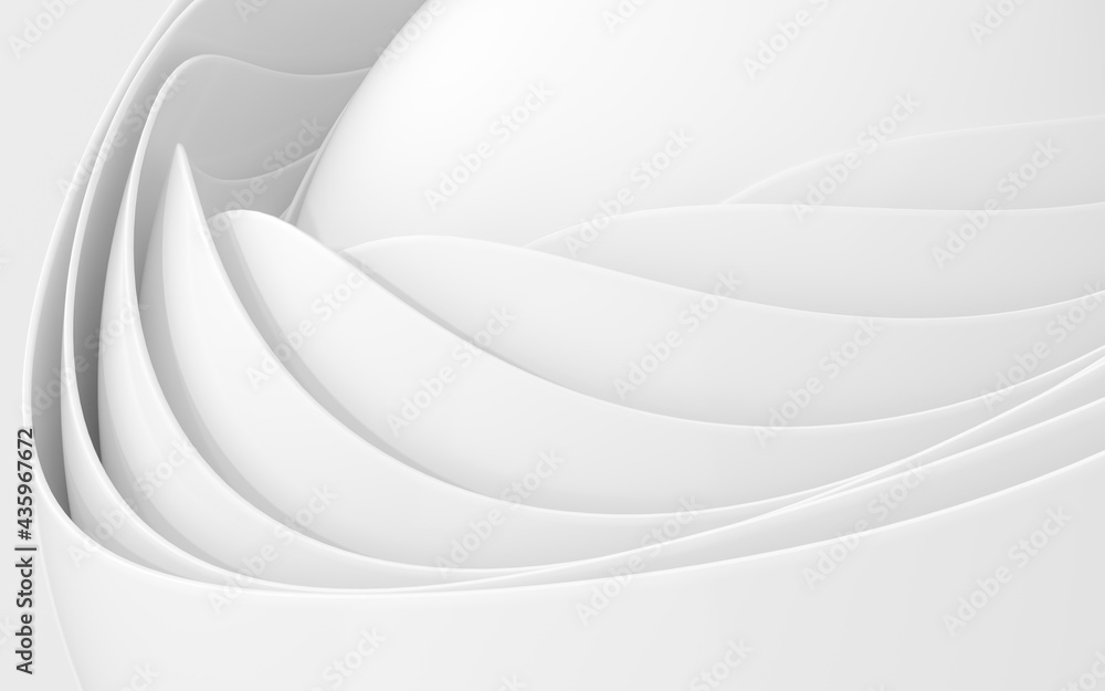 Poster white curves with abstract geometry, 3d rendering.