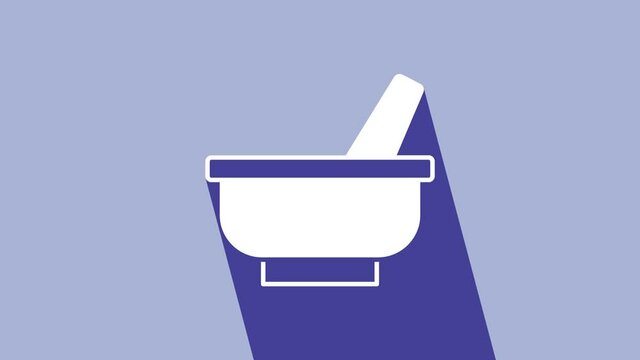 White Mortar and pestle icon isolated on purple background. 4K Video motion graphic animation
