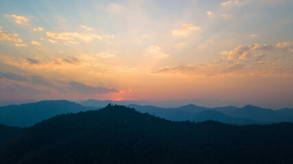 Top view aerial photo from flying drone of landscape with farmland Chiang Mai, Thailand