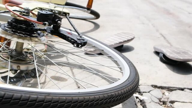 Accident of bicycle driver falling on the road
Accident concept