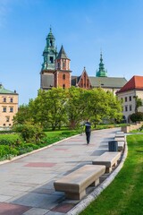 Widok na Wawel od strony katedry i wież o poranku na wiosnę - obrazy, fototapety, plakaty