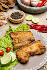 Delicious and crispy Samcan Goreng or Fried Pork Belly from medan - north sumatra