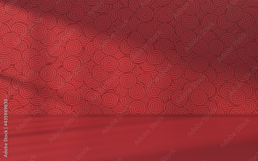 Poster empty room with red background, 3d rendering.