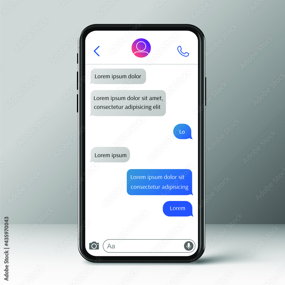 Poster mobile ui kit messenger. chat app template. social network concept. mock up vector
