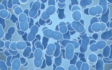 Large groups of germs with blue background, 3d rendering.