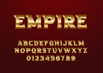 font with luxury vintage style, set of alphabet and number. Gold text effect for game title, poster headline, movie poster