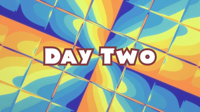 A collection of funny colorful time cards, retro pastel cartoon style. Texts like Day one, Moments, One eternity later.
