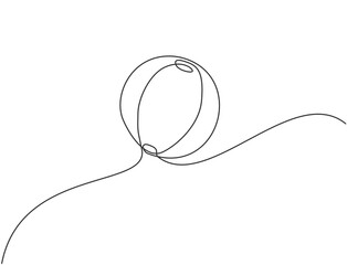 Single one line drawing of a striped circus ball that animals like elephants, lions, sea lions will play with. Ball very used in this event. Continuous line draw design graphic vector illustration.