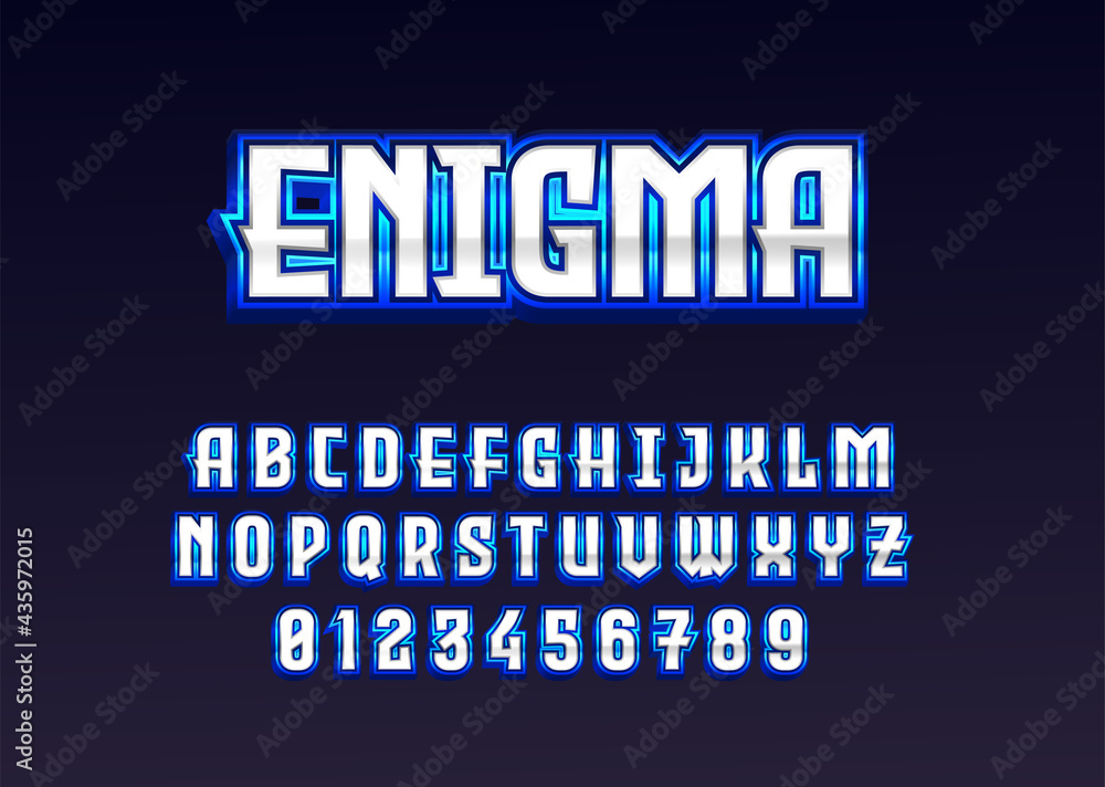 Poster superhero game logo style text effect. set of number and alphabet template with modern and futuristi