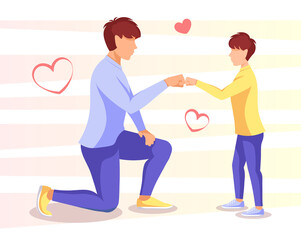 Father and son fist bump. Dad and son, Family, Father's day concept. Isolated vector illustration for greeting card, flyer, poster.