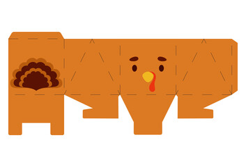 Party favor box turkey design for sweets, candies, small presents, bakery. Package template, great design for any purposes, birthdays, baby showers, halloween, christmas. Vector stock illustration.