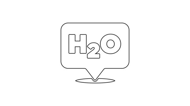 Black line Chemical formula for water drops H2O shaped icon isolated on white background. 4K Video motion graphic animation