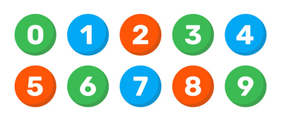 Colorful number 0 to 9 buttons set