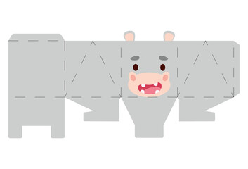 Party favor box hippo design for sweets, candies, small presents, bakery. Package template, great design for any purposes, birthdays, baby showers, halloween, christmas. Vector stock illustration