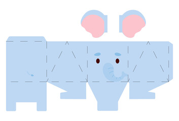 Party favor box elephant design for sweets, candies, small presents, bakery. Package template, great design for any purposes, birthdays, baby showers, halloween, christmas. Vector stock illustration