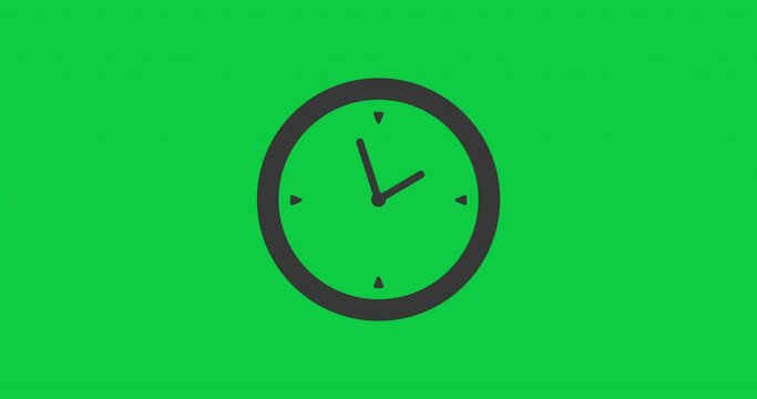 Clock arrows walking fast. Stopwatch icon animation. Green chroma key. Twenty four hours at high speed. Time video
