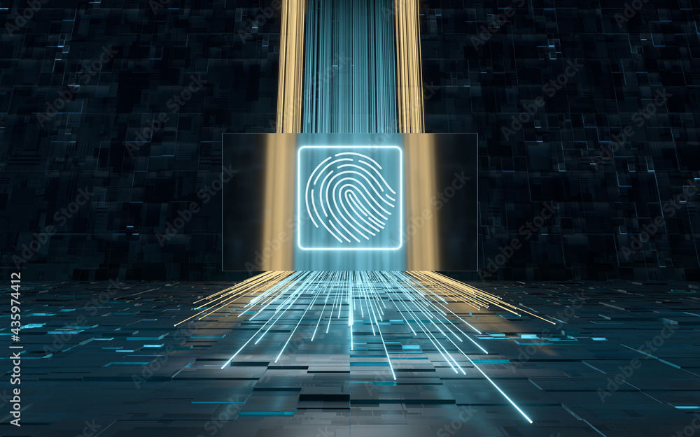 Poster glowing lines and cubes with black background, 3d rendering.