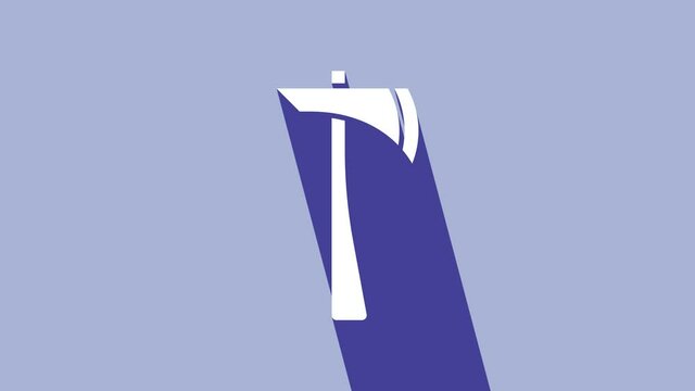 White Firefighter axe icon isolated on purple background. Fire axe. 4K Video motion graphic animation