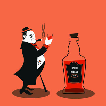 Vector illustration - Retro Whisky bottle poster with Winston Churchill