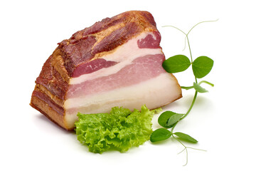 Smoked pork meat, isolated on white background. High resolution image.