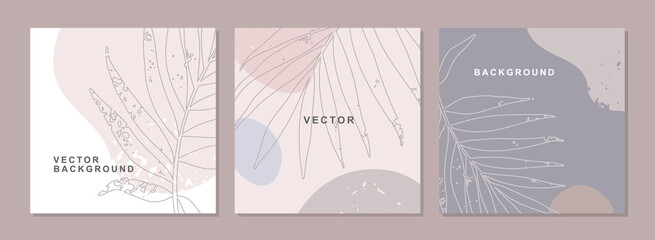Abstract creative universal artistic templates set. Background with copy space for text, abstract colored shapes,leaves.  Editable organic  vector for posters, invitation and social media post, cover 