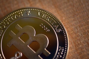 Close up coin in cryptocurrency market business concept.