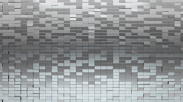 3D, Rectangle Wall background with tiles. Luxurious, tile Wallpaper with Polished, Silver blocks. 3D Render