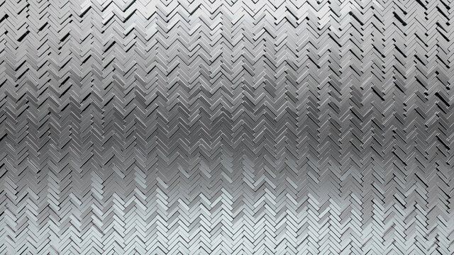 Luxurious, Herringbone Wall background with tiles. Silver, tile Wallpaper with Polished, 3D blocks. 3D Render