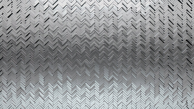 Luxurious, Herringbone Wall background with tiles. Silver, tile Wallpaper with Polished, 3D blocks. 3D Render