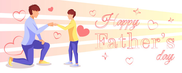 Father and son fist bump. Dad and son, Family, Father's day concept. Vector illustration for greeting card, flyer, poster.