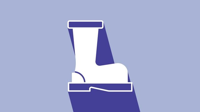 White Fire boots icon isolated on purple background. 4K Video motion graphic animation