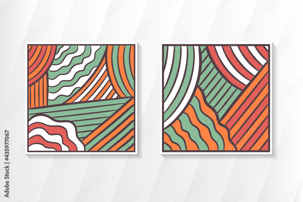 Poster set of abstract square background template design. retro style with dark grey outline. multicolored 