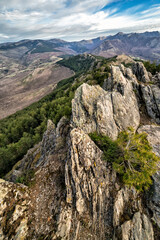 Rocas de pizarra y pinos en la Sierra Norte.  Madrid. España. Europa