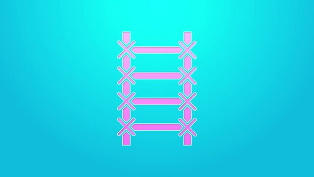 Pink line Fire escape icon isolated on blue background. Pompier ladder. Fireman scaling ladder with a pole. 4K Video motion graphic animation
