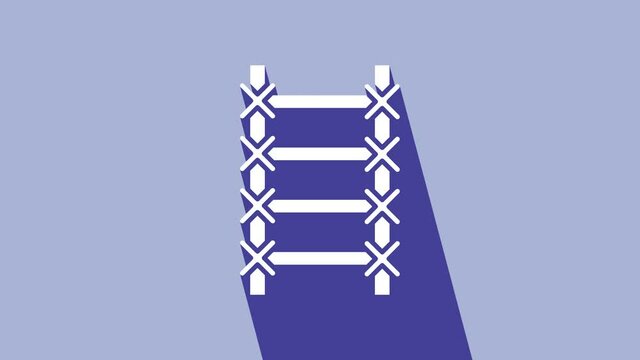 White Fire escape icon isolated on purple background. Pompier ladder. Fireman scaling ladder with a pole. 4K Video motion graphic animation