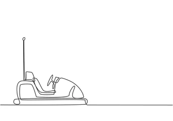 Deurstickers Single continuous line drawing electric dodgem car in amusement park arena with one antenna. Playing bumper car is a lot of fun for kids. Dynamic one line draw graphic design vector illustration. © Simple Line