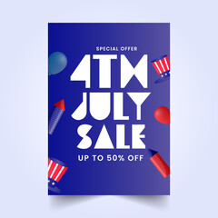 4Th July Sale Template Design With 50% Discount Offer In Blue Color.