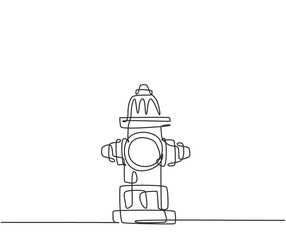 Obraz premium Single one line drawing of The hydrant on the side of the road is used for preventive measures in the event of a fire in the nearest building. Continuous line draw design graphic vector illustration.