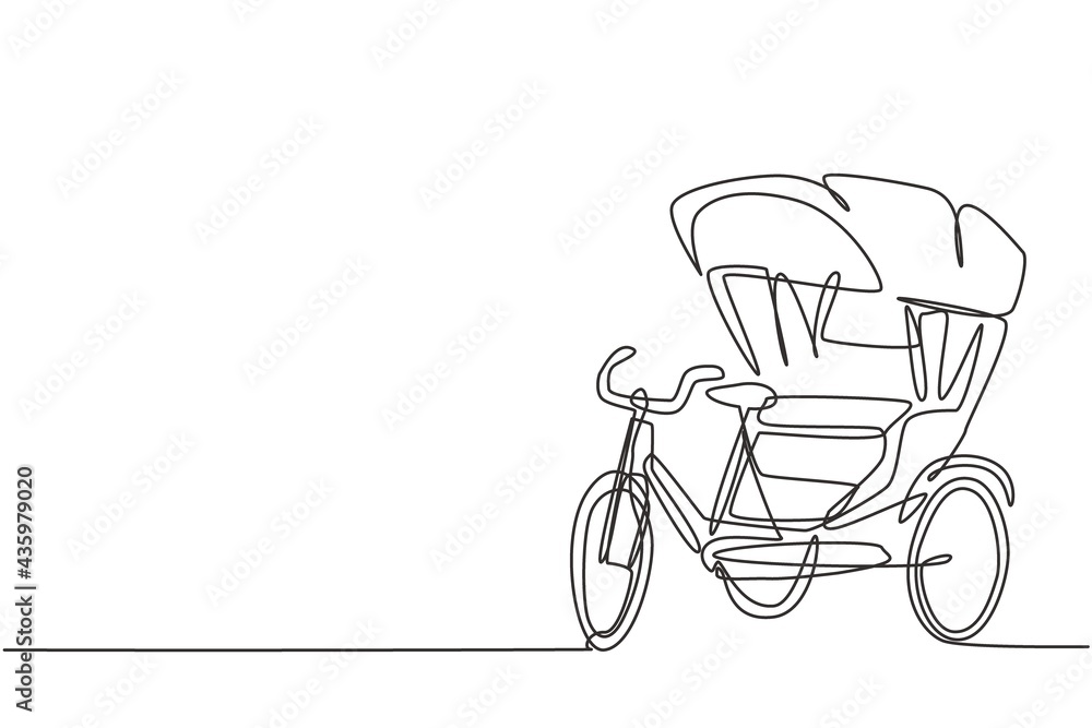 Aufkleber single one line drawing of cycle rickshaw with three wheels and a rear passenger seat is an ancient 