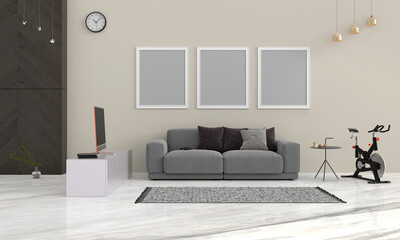 modern living room with soft shade background, 3d rendering