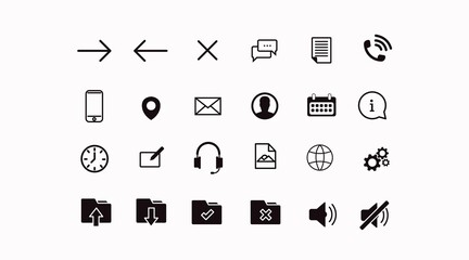 Web Icon Set. Set of black and white flat simple illustrations for a website