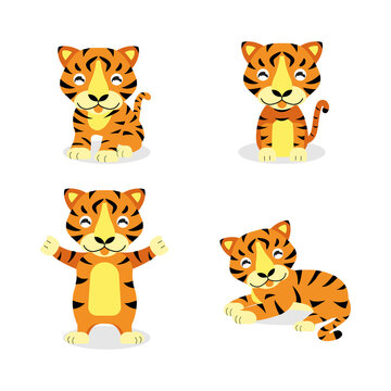 Set of cute tiger cartoon character.