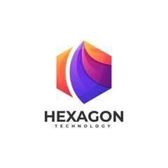 Vector Logo Illustration Hexagon Gradient Colorful Style.