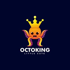Vector Logo Illustration Octopus King Gradient Colorful Style.
