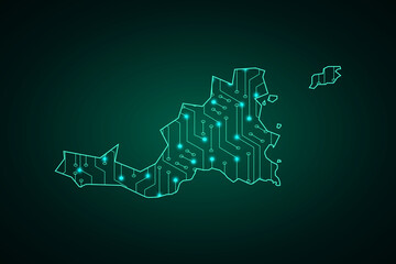 Map of Saint Martin, network line, design sphere, dot and structure on dark background with Map Saint Martin, Circuit board. Vector illustration. Eps 10