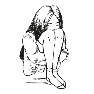 recommend clip art: Girl on white. Hand drawn human on isolated background. Abstract outlined character. Sketch art. Black and white illustration