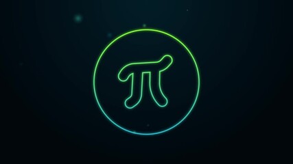 Glowing neon line Pi symbol icon isolated on black background. 4K Video motion graphic animation