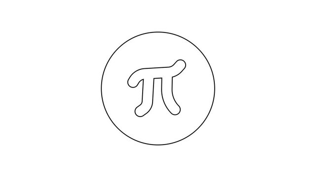 Black line Pi symbol icon isolated on white background. 4K Video motion graphic animation
