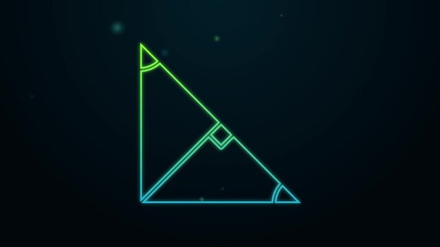 Glowing neon line Angle bisector of a triangle icon isolated on black background. 4K Video motion graphic animation