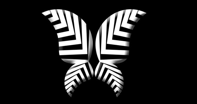minimal black butterfly 3d logo made of geometric shapes located at different angles